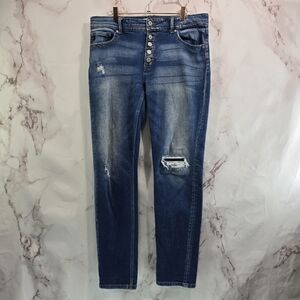 KanCan Jeans Womens 31 15 Exposed Button Fly High Rise Skinny Distressed Holes